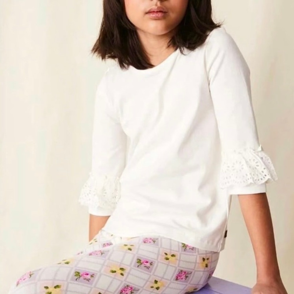 Matilda Jane Girl 8 Ecru Essential 3/4 Sleeve Eyelet Ruffle Top Enchanted Garden